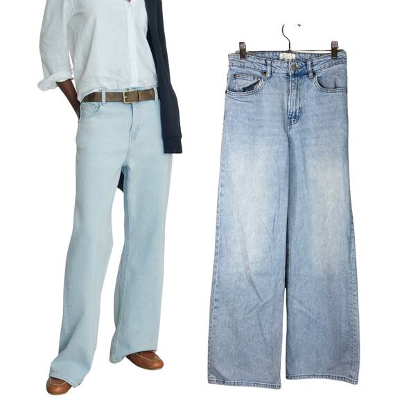 H&M Size 6 Jeans Harper High Rise Wide Leg Light Wash Preppy Classic Boho Retro - Picture 1 of 16